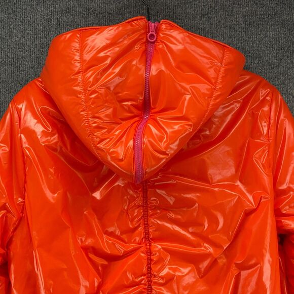 Stella McCartney Adidas Puffer Jacket Womens L Orange Shiny Full Zip Hoodie Coat - Picture 5 of 9
